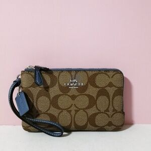 Coach signature double zip wristlet